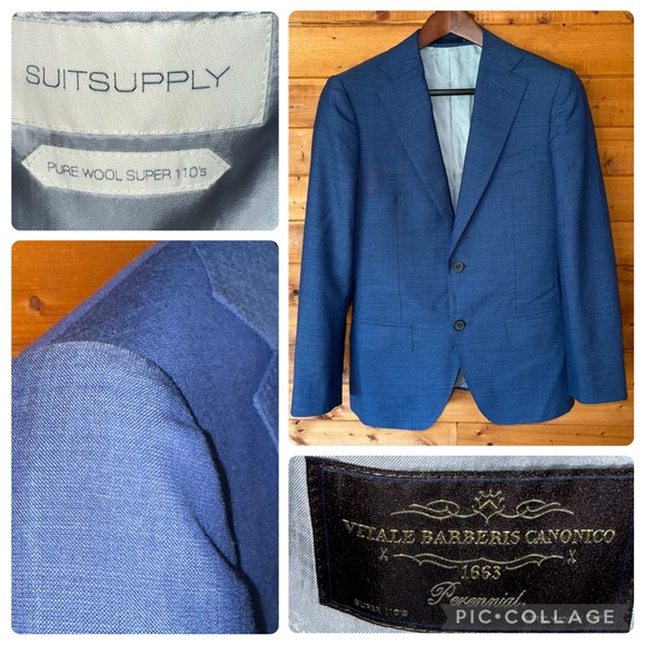 $499 Suitsupply Lazio slim 100% Wool VBC perennial Mid Blue Suit Blazer 34R - Picture 1 of 11